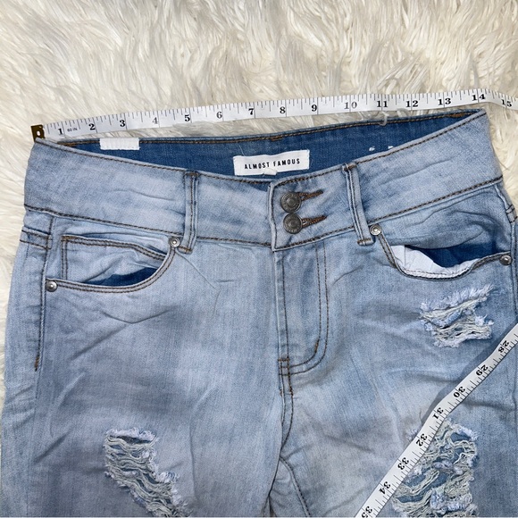 Almost Famous | Distressed Light Wash Low Rise Double Button Skinny Jean Jegging - Picture 7 of 11